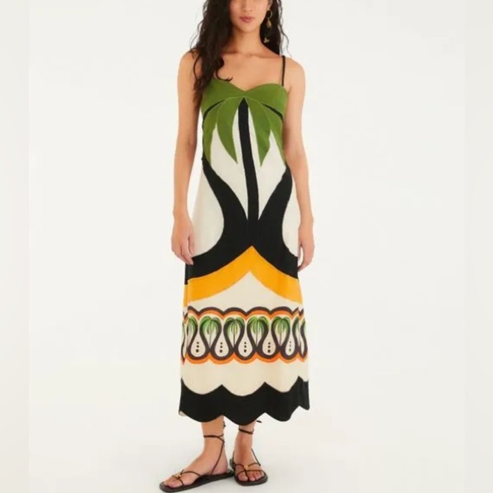 FARM Rio Coconut Tree Flow Cutwork Linen Midi Dress Women’s XS NWT - Picture 5 of 16